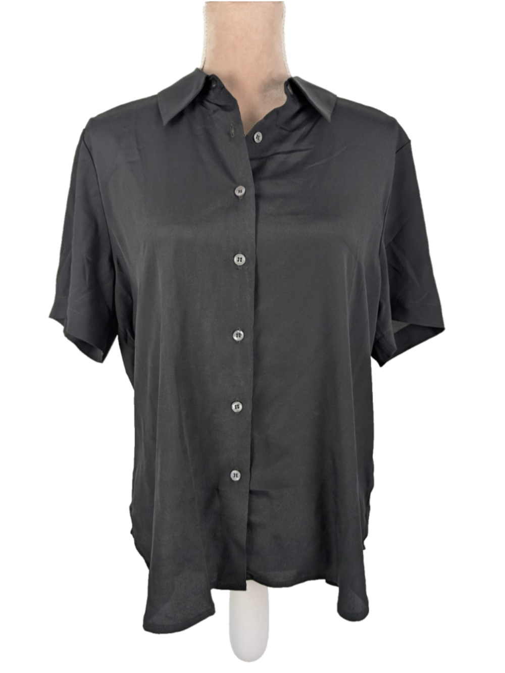 Numi Rosie Silk Blend Blouse Top Black Sz XL Short Sleeve Classic Career Prep